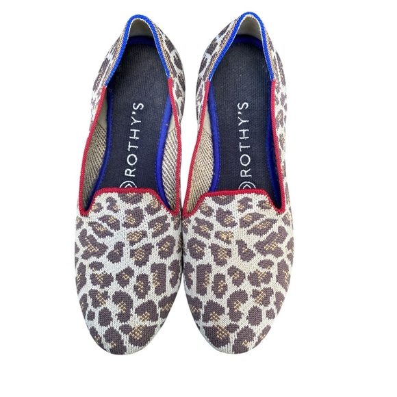 Rothy's Leopard Print Flats with Red and Blue Accents - Picture 1 of 9